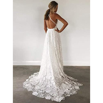 Spaghetti Strap Lace Wedding Dress by Homdor - Elegant & Affordable