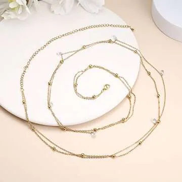 FIBO STEEL 18K Gold Plated Waist Chains Body Chains for Women Stainless Steel Bikini Belly Chains Layered Summer Beach Body Jewelry Adjustable CZ