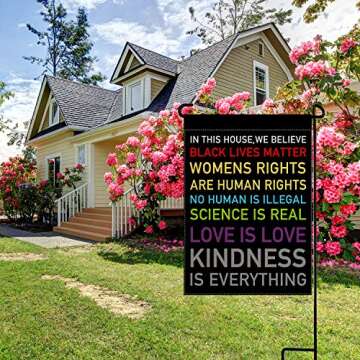 In This House, We Believe Small Garden Flag Vertical Double Sided 12.5 x 18 Inch Burlap Yard Outdoor Decor