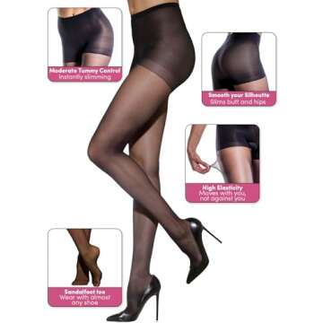 Silkies Women's Control Top Pantyhose - Run Resistant, Light Support Legs (2 Pair) - Medium White