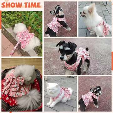 BAEJMJK Dog Dress Bowknot Harness Leash Set for Small Dogs Cats Daisy Floral Girl Dog Dresses Cute Puppy Princess Clothes Pet Doggy Outfits Spring Summer Breathable Dresses(Pink,Large)