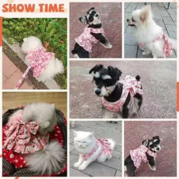 BAEJMJK Dog Dress Bowknot Harness Leash Set for Small Dogs Cats Daisy Floral Girl Dog Dresses Cute Puppy Princess Clothes Pet Doggy Outfits Spring Summer Breathable Dresses(Pink,Large)