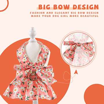 BAEJMJK Dog Dress Bowknot Harness Leash Set for Small Dogs Cats Daisy Floral Girl Dog Dresses Cute Puppy Princess Clothes Pet Doggy Outfits Spring Summer Breathable Dresses(Pink,Large)
