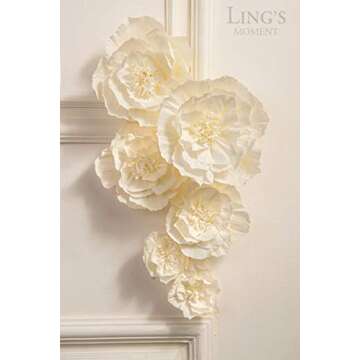 Ling's Moment Paper Flower Decorations Set of 9(8''-4'' Assorted), Handcrafted Artificial Crepe Paper Peony for Wall Nursery Wedding Backdrop Bridal Shower Centerpiece Monogram 15th Birthday