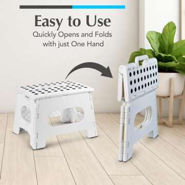 Handy Laundry Folding Lightweight Step Stool is Sturdy Enough to Support Adults and Safe Enough for Kids. Opens Easy with One Flip. Great for Kitchen, Bathroom or Bedroom. (White)