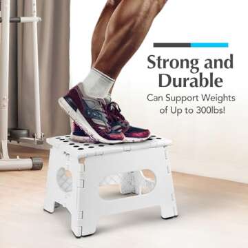 Handy Laundry Folding Lightweight Step Stool is Sturdy Enough to Support Adults and Safe Enough for Kids. Opens Easy with One Flip. Great for Kitchen, Bathroom or Bedroom. (White)