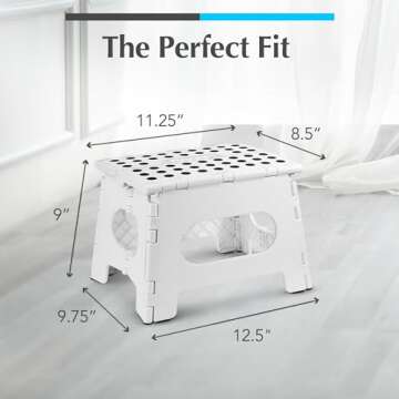 Handy Laundry Folding Lightweight Step Stool is Sturdy Enough to Support Adults and Safe Enough for Kids. Opens Easy with One Flip. Great for Kitchen, Bathroom or Bedroom. (White)
