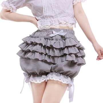 Vibsion Womens Lolita Bloomers Maid Ruffles Pumpkin Pants Bottom Shorts Cute Security Short Pants fo...