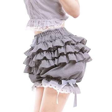 Vibsion Womens Lolita Bloomers Maid Ruffles Pumpkin Pants Bottom Shorts Cute Security Short Pants for Girl Gray S