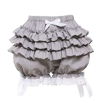 Vibsion Womens Lolita Bloomers Maid Ruffles Pumpkin Pants Bottom Shorts Cute Security Short Pants for Girl Gray S