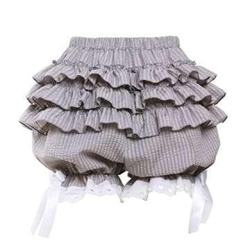 Vibsion Womens Lolita Bloomers Maid Ruffles Pumpkin Pants Bottom Shorts Cute Security Short Pants for Girl Gray S