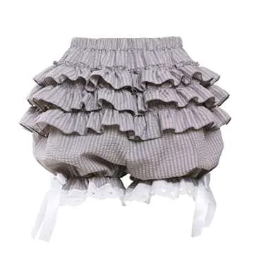 Vibsion Womens Lolita Bloomers Maid Ruffles Pumpkin Pants Bottom Shorts Cute Security Short Pants for Girl Gray S
