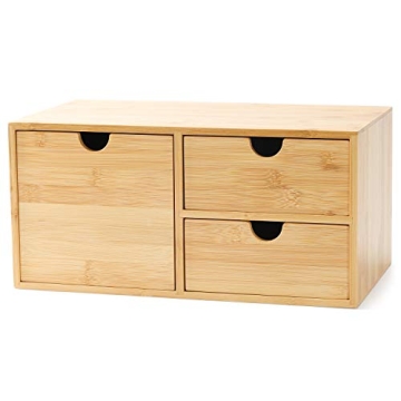 Wisuce Bamboo Desk Organizer - 3 Drawer Storage Box for Office & Home