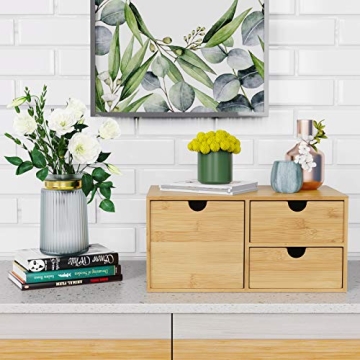 Bamboo Desk Organizer 3 Drawer No Assembly Office Home Storage