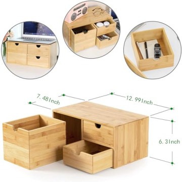 Bamboo Desk Organizer 3 Drawer No Assembly Office Home Storage