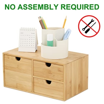 Bamboo Desk Organizer 3 Drawer No Assembly Office Home Storage