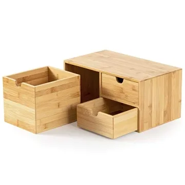 Bamboo Desk Organizer 3 Drawer No Assembly Office Home Storage