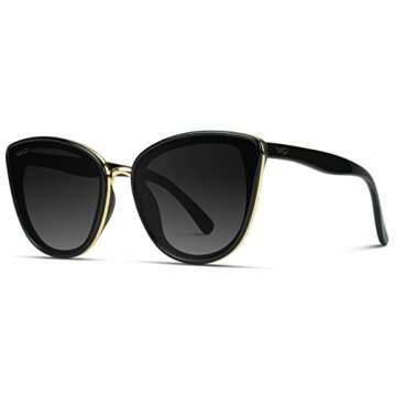 WearMe Pro - Classic Women Oversized Metal Frame Elegant Mirrored Lens Cat Eye Sunglasses (Black Frame/Black Lens, 60)