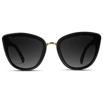 WearMe Pro - Classic Women Oversized Metal Frame Elegant Mirrored Lens Cat Eye Sunglasses (Black Frame/Black Lens, 60)