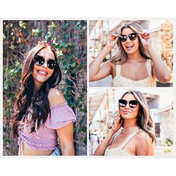 WearMe Pro - Classic Women Oversized Metal Frame Elegant Mirrored Lens Cat Eye Sunglasses (Black Frame/Black Lens, 60)