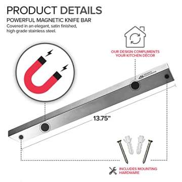 14 Inch Stainless Steel Magnetic Knife Bar - Use as Knife Holder, Knife Rack, Knife Strip, Kitchen U...