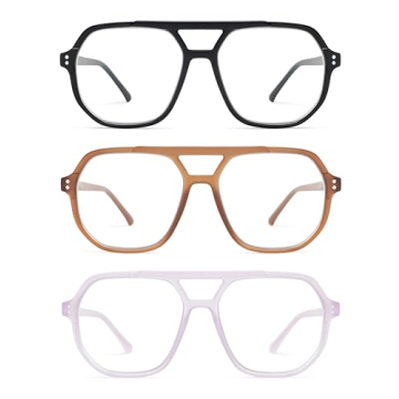 AMOMOMA Trendy Retro Aviator Reading Glasses for Women & Men - 3-Pack Blue Light Blocking