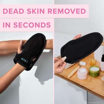 Dead Skin Exfoliating Glove Deep Pore Exfoliating Body Scrubber (Black, Large) Plant Fibre Exfoliati...