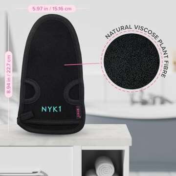 Dead Skin Exfoliating Glove Deep Pore Exfoliating Body Scrubber (Black, Large) Plant Fibre Exfoliating Gloves for Shower, Scrub Away Dirt and Dead Skin Cells to Visibly Smooth and Brighten Your Skin