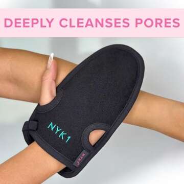 Dead Skin Exfoliating Glove Deep Pore Exfoliating Body Scrubber (Black, Large) Plant Fibre Exfoliating Gloves for Shower, Scrub Away Dirt and Dead Skin Cells to Visibly Smooth and Brighten Your Skin