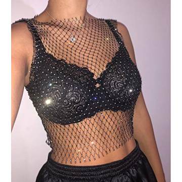 Rhinestone Sheer Mesh Tank Top for Festivals & Nights Out