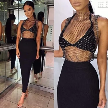 Rhinestone Sheer Mesh Tank Top for Festivals & Nights Out