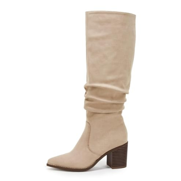 Huiyuzhi Women's Pointed Toe Knee High Boots Chunky Heel