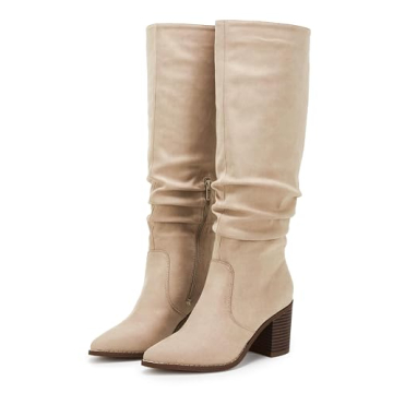 Huiyuzhi Women's Pointed Toe Knee High Boots Chunky Heel