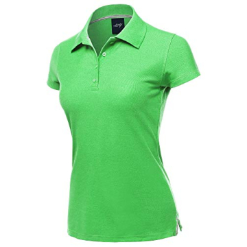 Stylish Neon Green Junior-Fit Polo Shirt with 4-Button Placket for Women