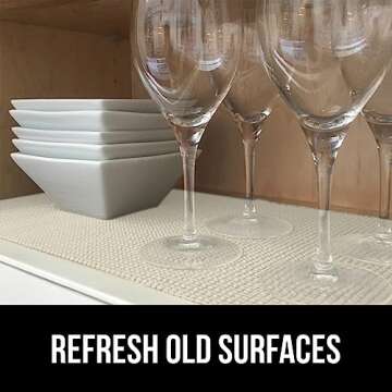 Gorilla Grip powerGRIP Drawer Shelf and Cabinet Liner, Thick Strong Hold, Non-Adhesive Liners Protect Kitchen Cabinets and Cupboard, Bathroom Drawers, Easy Install, Breathable Mat, 12" x30', Cream