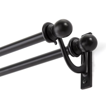 Kenney Scroll Ball End Decorative Double Curtain Rod, Adjustable 48-86", Black Steel