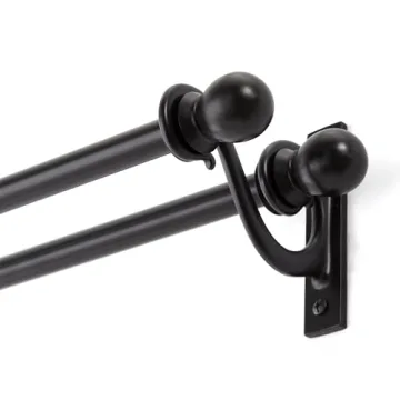 Kenney Scroll Ball End Decorative Double Curtain Rod, Adjustable 48-86", Black Steel