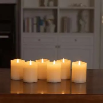 LED Pillar Candle Small - 4 inches Flickering Flameless Candles with Remote, Real Wax Battery Operated Candles with Timer, Ivory Fake Candles for Wedding/Party/Christmas Decor, Set of 6