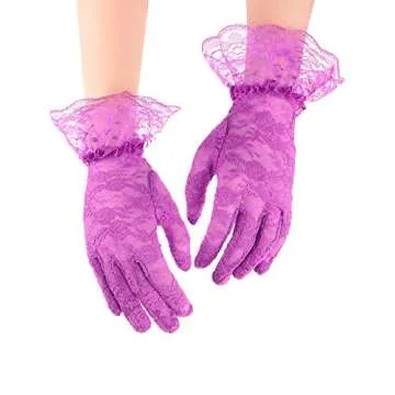 SATINIOR Ladies Lace Gloves for Women Tea Party Elegant Short Courtesy Gloves for Wedding Dinner Opera Parties(Purple)