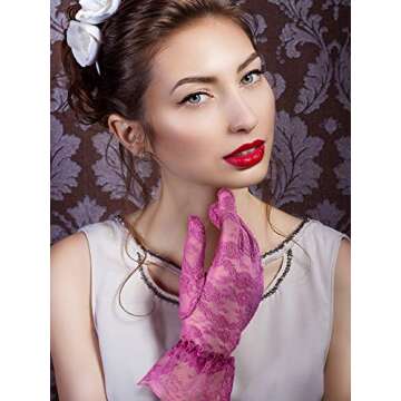 SATINIOR Ladies Lace Gloves for Women Tea Party Elegant Short Courtesy Gloves for Wedding Dinner Opera Parties(Purple)