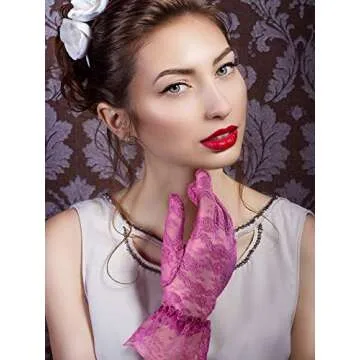 SATINIOR Ladies Lace Gloves for Women Tea Party Elegant Short Courtesy Gloves for Wedding Dinner Opera Parties(Purple)