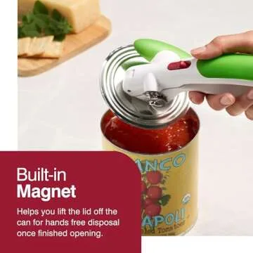 Zyliss Lock N' Lift Can Opener - Manual Can Opener with Built-In Magnet - Safety Can Opener with Stainless Steel Wheel - Handheld Kitchen Tool & Gadget - Green, 7.5"