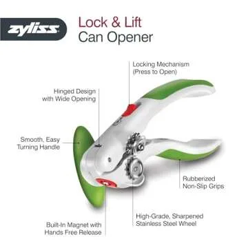 Zyliss Lock N' Lift Can Opener - Manual Can Opener with Built-In Magnet - Safety Can Opener with Stainless Steel Wheel - Handheld Kitchen Tool & Gadget - Green, 7.5"