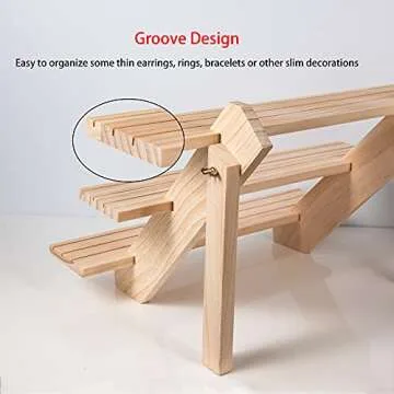 Eiyye Wooden 3 Tier Earring & Ring Display Stand Cupcake Display with Groove Stand Vendors Selling Craft Showing, Retail Display Stand(Natural)