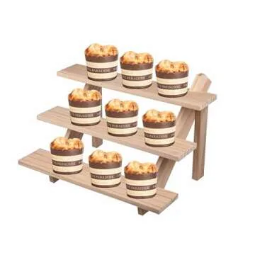 Eiyye Wooden 3 Tier Earring & Ring Display Stand Cupcake Display with Groove Stand Vendors Selling Craft Showing, Retail Display Stand(Natural)