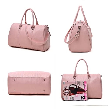 Efanliu Women's Weekend Duffle Bags Cute Faux Leather Travel Totes Waterprooh, Pink, Medium