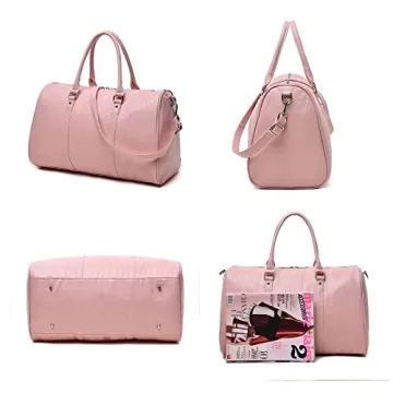 Efanliu Women's Weekend Duffle Bags Cute Faux Leather Travel Totes Waterprooh, Pink, Medium