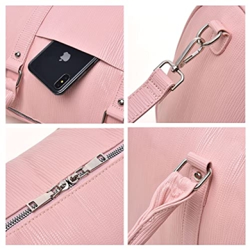 Efanliu Women's Weekend Duffle Bags Cute Faux Leather Travel Totes Waterprooh, Pink, Medium
