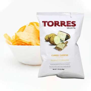 Torres Premium Potato Chips -FREE WORLD BAG CLIP - 1 Manchego Chips (50g/1.76oz), 1 Black Truffle Chips (40g/1.41oz), 1 Iberico Ham Chips (50g/1.76oz) - Handcrafted Patatas Fritas 3 Pack
