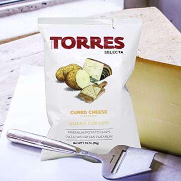 Torres Premium Potato Chips -FREE WORLD BAG CLIP - 1 Manchego Chips (50g/1.76oz), 1 Black Truffle Chips (40g/1.41oz), 1 Iberico Ham Chips (50g/1.76oz) - Handcrafted Patatas Fritas 3 Pack